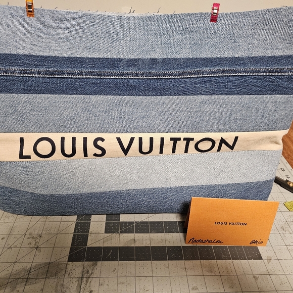 ❌️Sold❌️Repurposed Upcycled XL Denim Tote bag made with authentic LV straps etc. - Picture 7 of 15